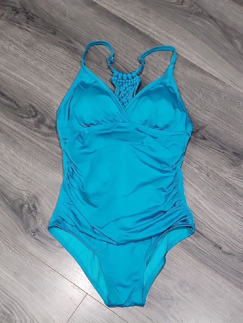 One-Piece Turquoise Macramé Detail Swimsuit